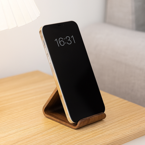 Solid Wood Phone Stand – Minimalist Black Walnut Holder for Desk & Home