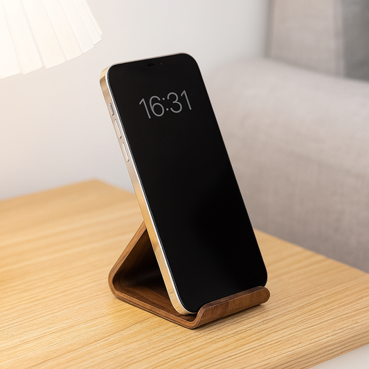 Solid Wood Phone Stand – Minimalist Black Walnut Holder for Desk & Home